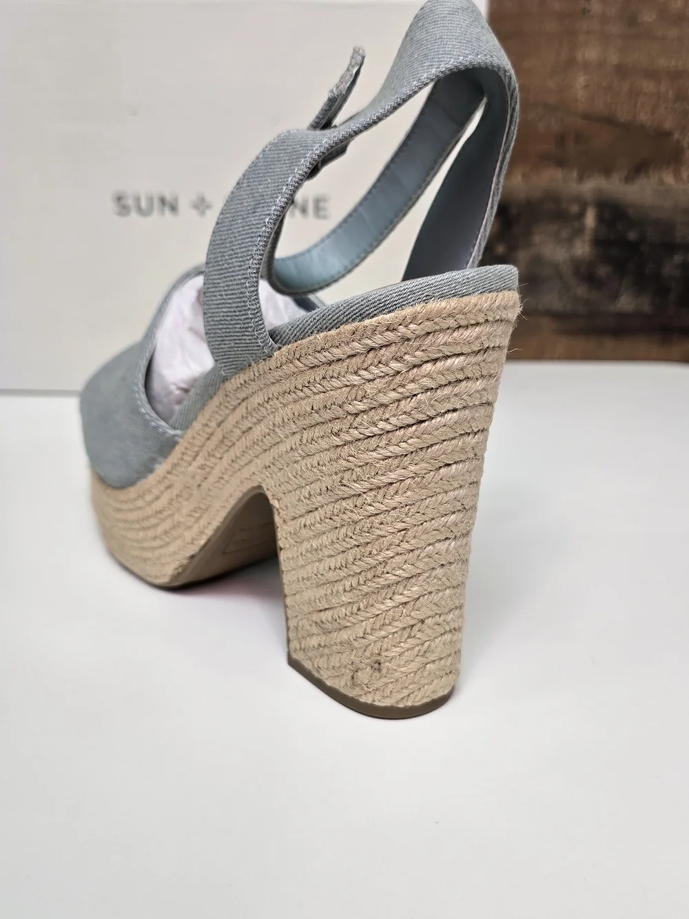 Sun + Stone Light Blue Denim Platform Espadrille Sandals